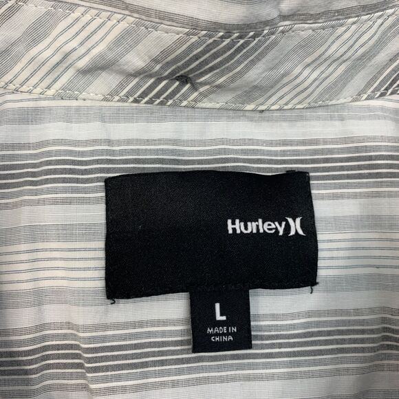 Hurley Shirt Mens L Large Grey Button Down Short Sleeve Striped Cotton Pocket - Picture 5 of 10